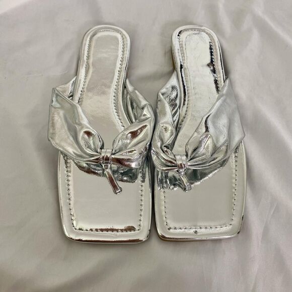 Gorglitter Eclectic Metallic Silver Flip Flop Thong Sandals US 12 / 12.5 - Picture 1 of 6
